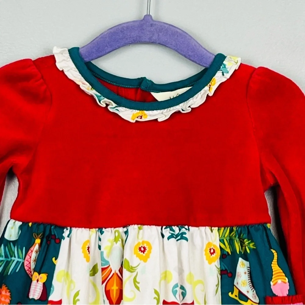Matilda Jane Happy Holly Daze Christmas velvet bodice dress, 6-12 mos.